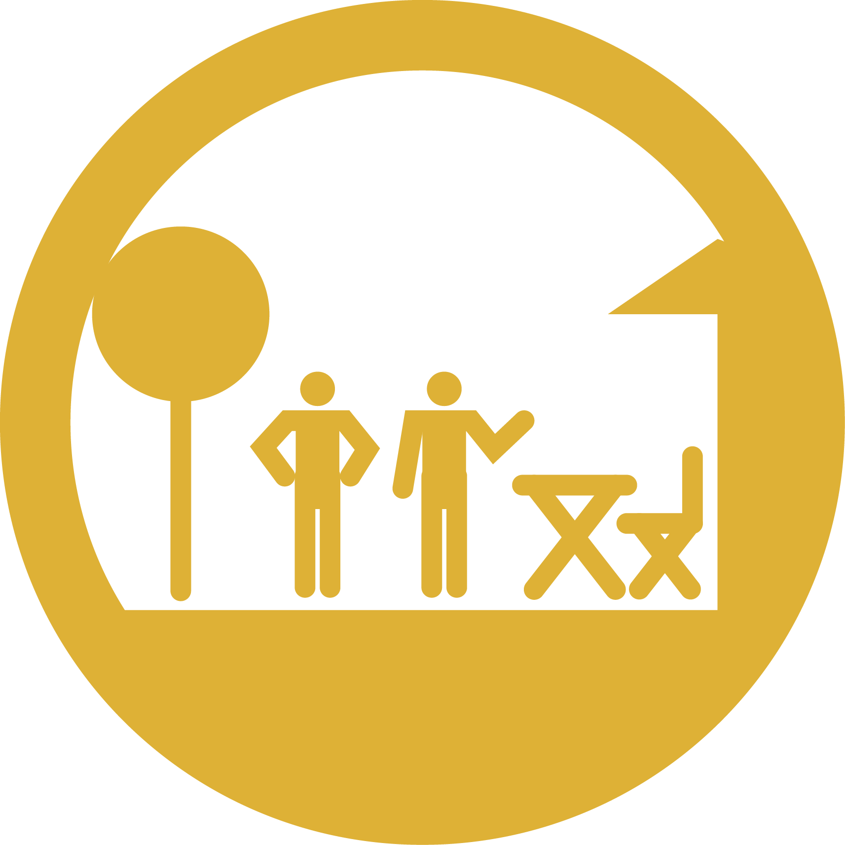 Livable Task Force Logo - Two residents barbecuing between a street sign and a residential house